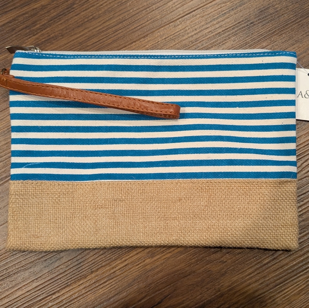 Teal And White Striped Clutch